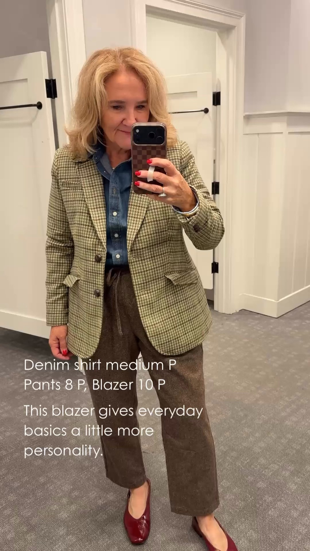 I think this blazer is what makes the whole outfit. I’m wearing a medium petite in the denim shirt, an 8 petite in the pants, and a 10 petite in the blazer.

#LTKootd #LTKWorkwear #LTKOver40