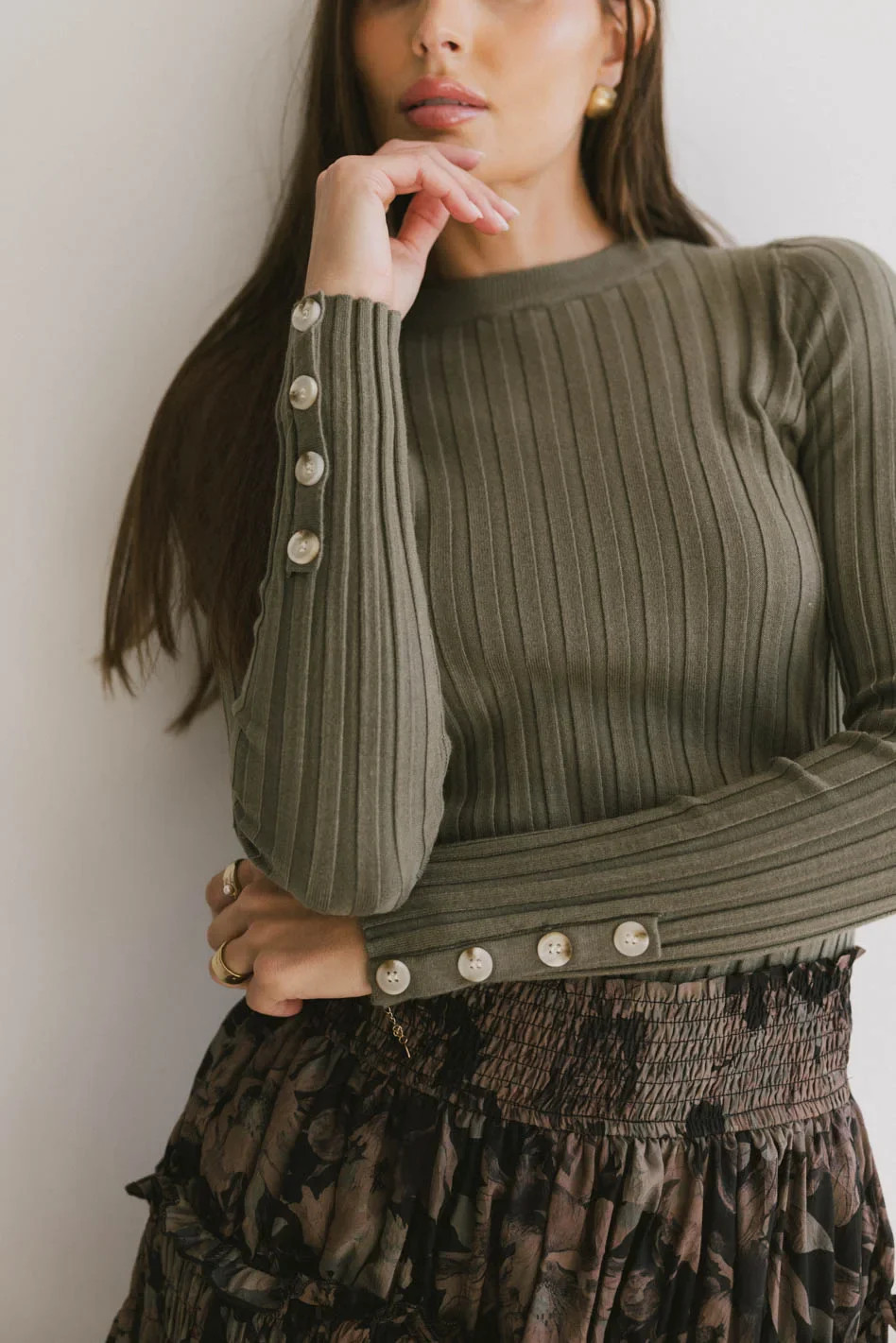 Lonnie Button Sleeve Sweater in Green | Böhme US