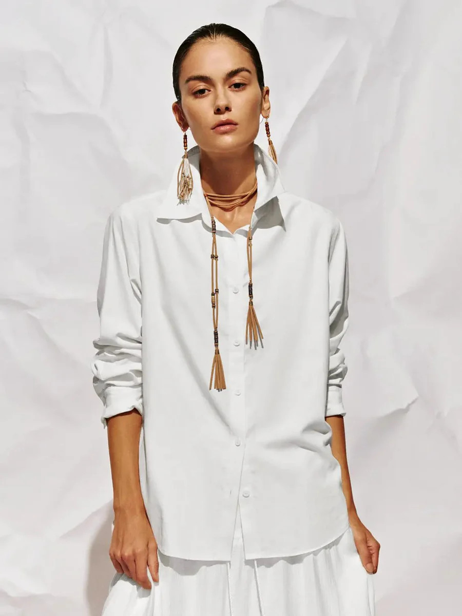 Crisp White Button Up Minimalist Loose Fit Shirt | Urban Revivo