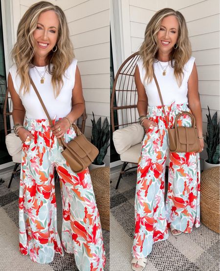 Amazon vacation outfit, Amazon spring outfit. Floral wide leg pants size small 

#LTKfindsunder50