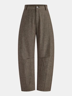 Mid-Waist Herringbone Curved-Leg Pants | Commense