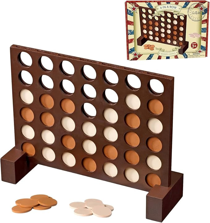 Wooden 4 in a Row Game, Classic Strategy Game for Kids and Adults, Connect The 4 Discs of Same Co... | Amazon (UK)