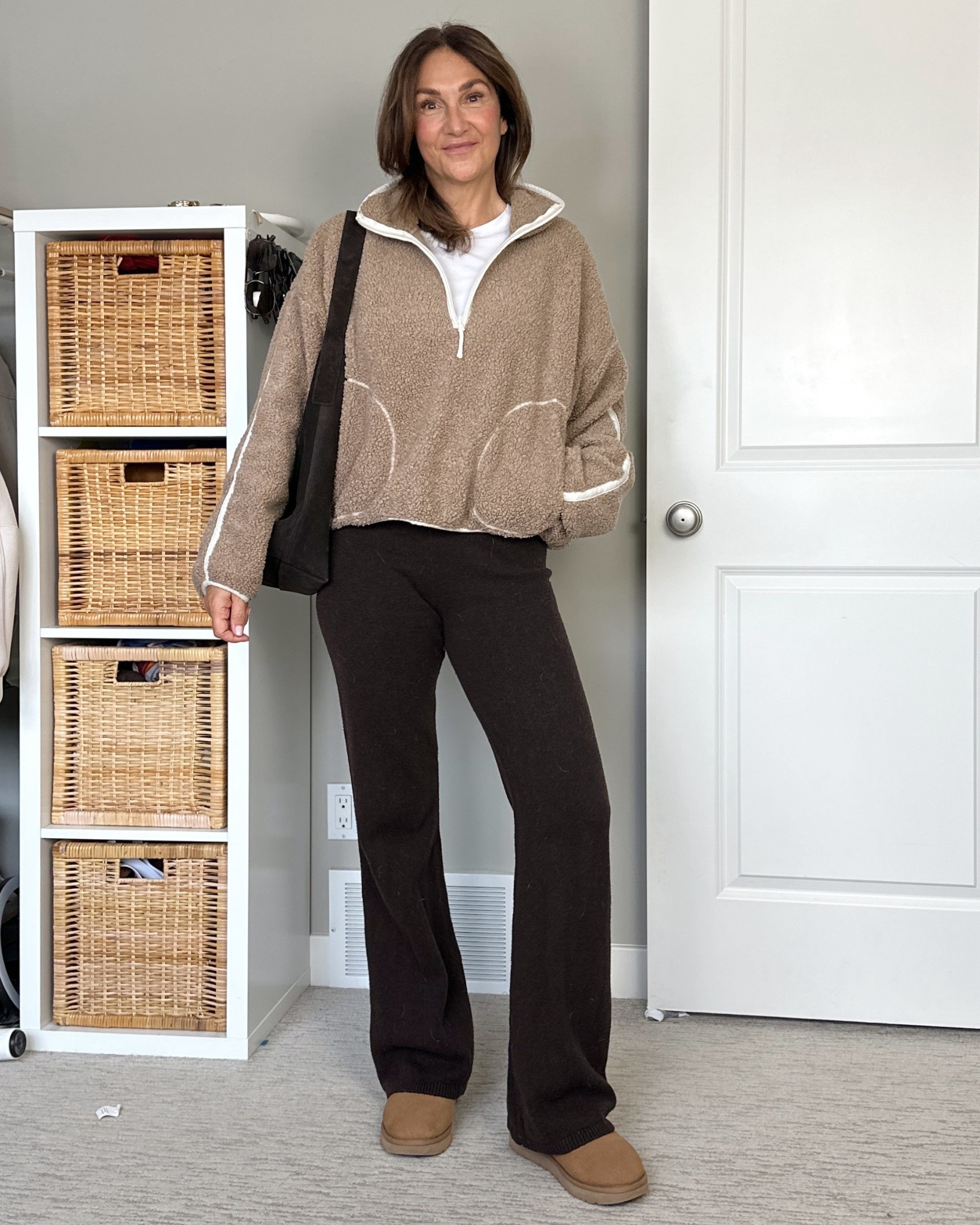 Weekend #ootd
Wearing my usual size S in the knit lounge pants and sized up to L in the fleece for an extra oversized fit. 
Uggs fit tts, I also linked the spray I use to make my Uggs waterproof. 
Also linked my suede bag, it’s pricy but a beautiful bag and really great quality


#LTKOver40 #LTKTravel #LTKootd