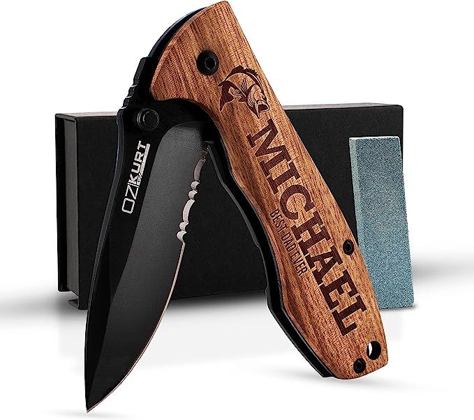Gifts for Men, Personalized Engraved Oak Wood Pocket Knife - 36 Icons, 20 Stylish Font - Custom K... | Amazon (US)