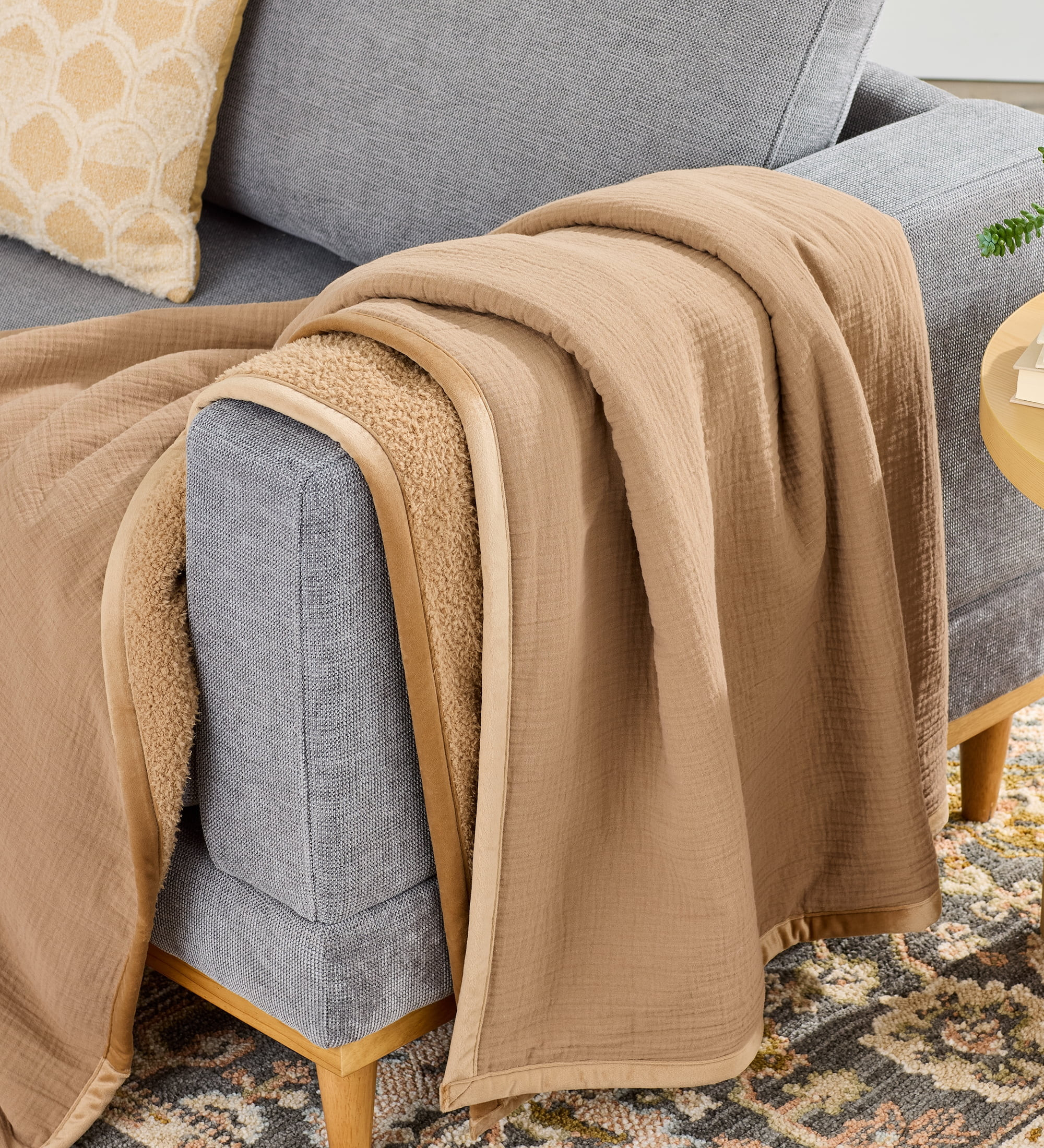 Better Homes & Gardens Gauze Reverse to Cozy Knit Super Soft Throw Blanket, Oversized, Dark Caram... | Walmart (US)