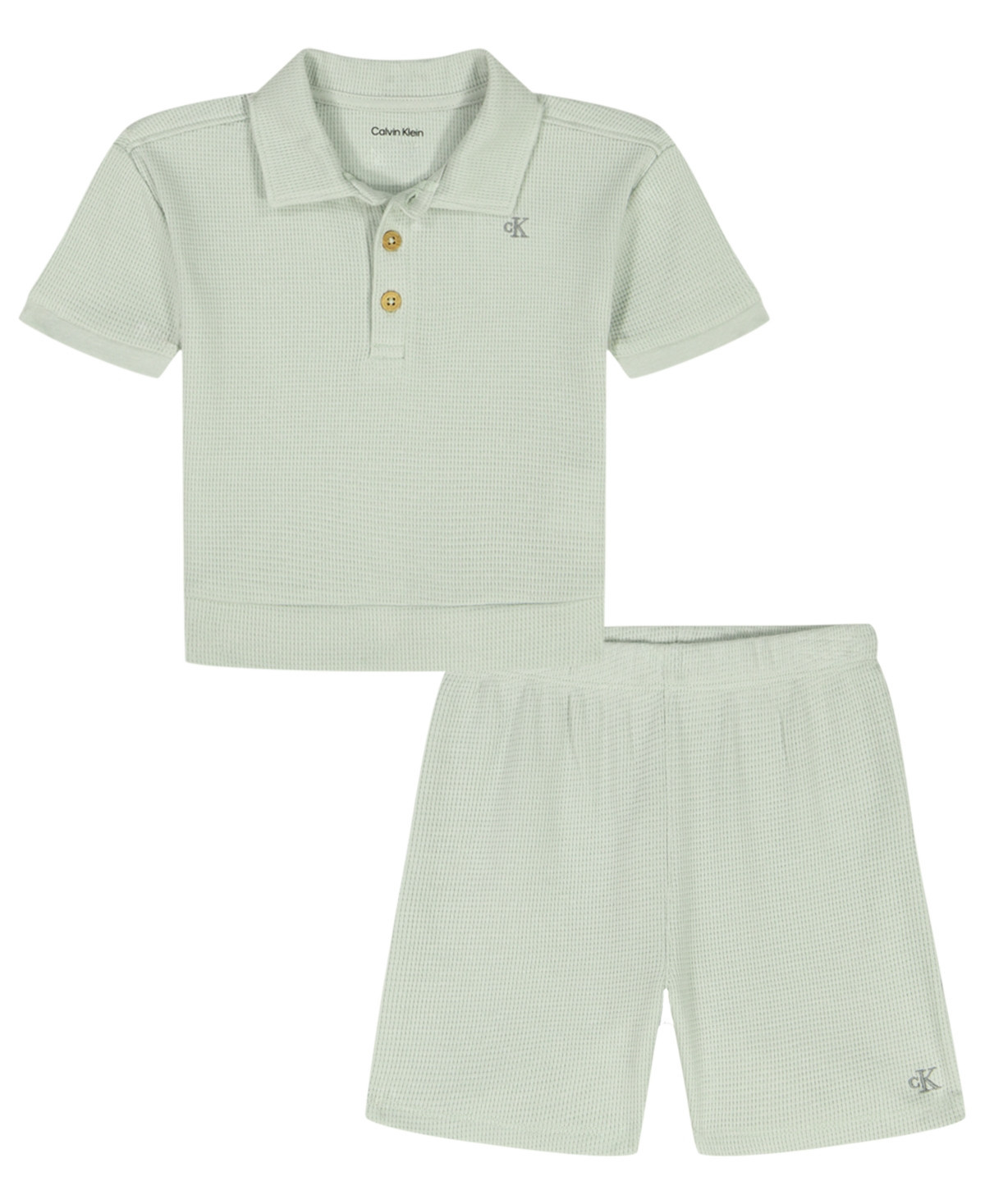 Calvin Klein Baby Boys' Waffle Knit Polo Shirt and Shorts, 2-Piece Set - Pale Meadow | Macy's