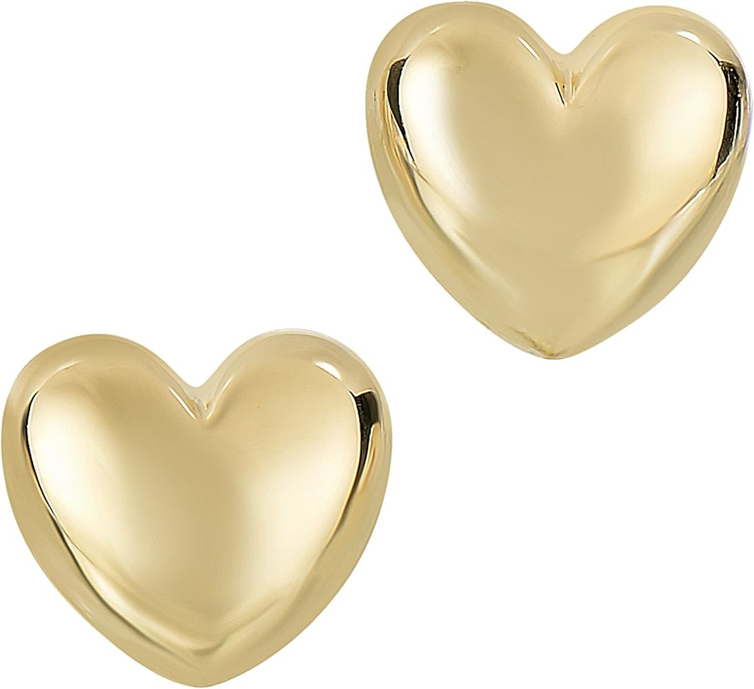 14k Gold Shiny Puff Heart Shape Stud Earrings, 10 x 11mm | Amazon (US)