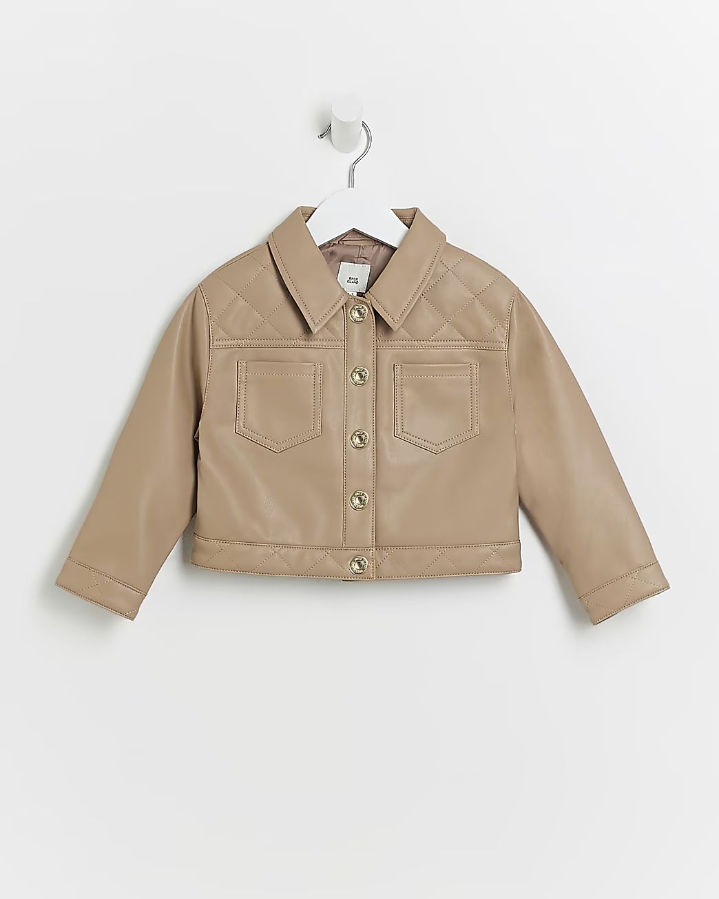 Mini girls Stone faux leather Cropped Jacket | River Island (US)