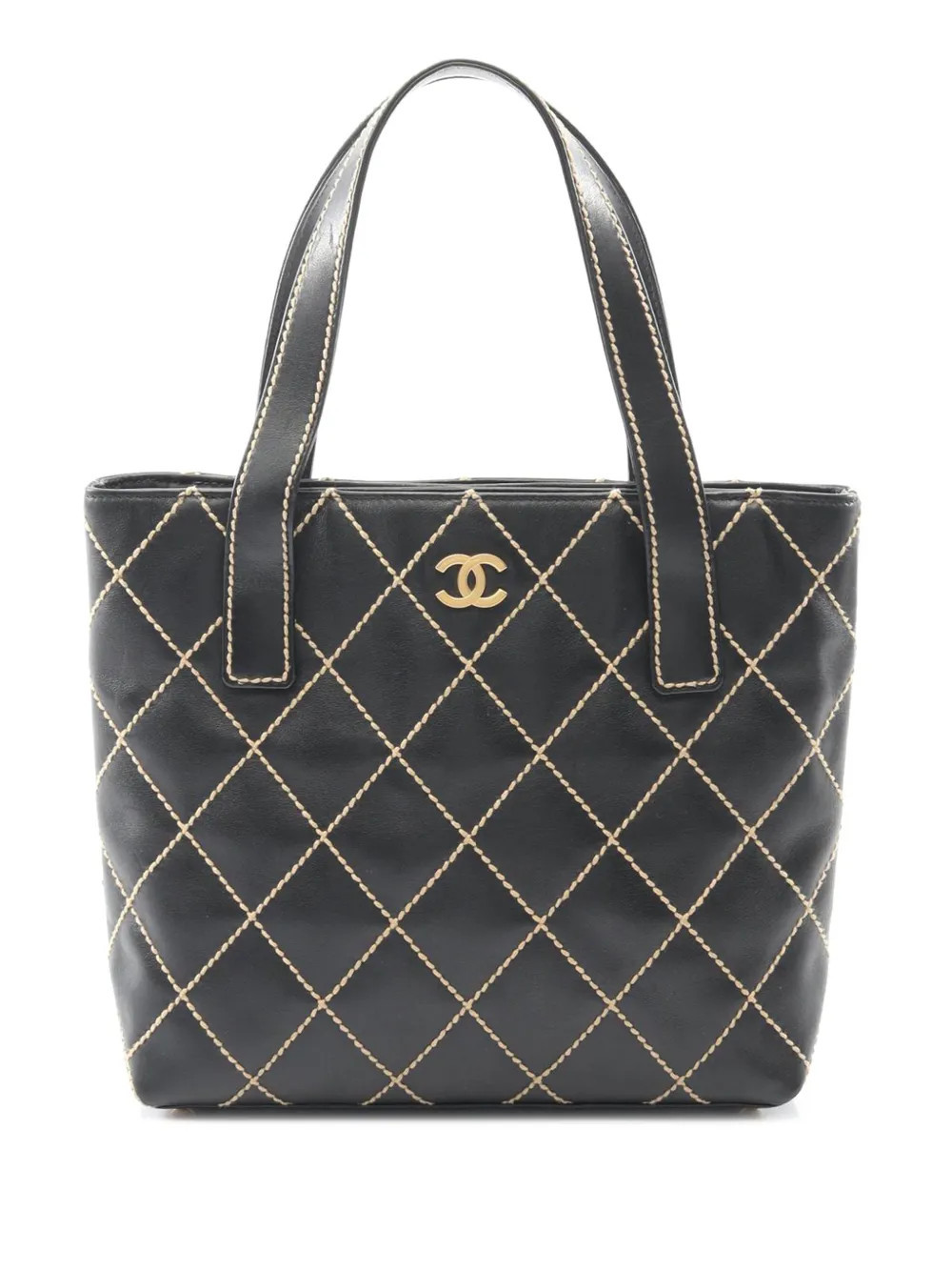 CHANEL Pre-Owned 2003-2004 Small CC Quilted Calfskin Wild Stitch tote bag - Black | Farfetch Global