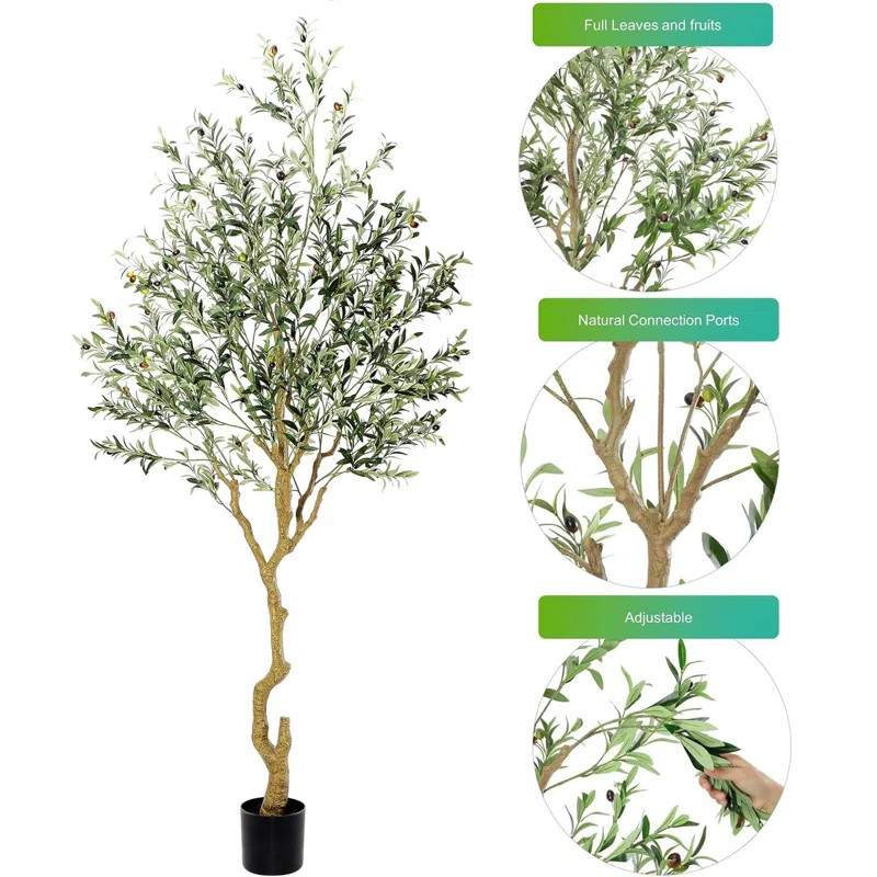 Tall Faux Olive Tree，8ft(96in) Realistic Texture Potted Silk Artificial Olive Tree. | Wayfair North America