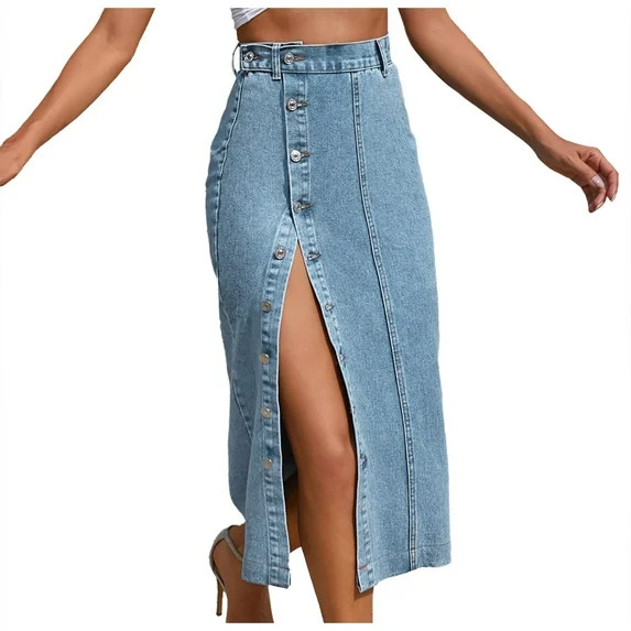 Riforla Women's Irregular Split Denim High Waisted Skirt Skirts for Women Blue XS | Walmart (US)