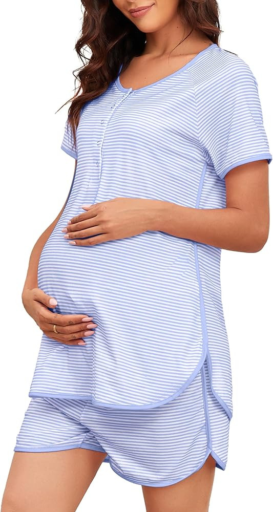 Stripe Maternity Nursing Pajamas Sets Womens Button Down Pregnancy Pjs Sets Soft Two Piece Pregna... | Amazon (US)