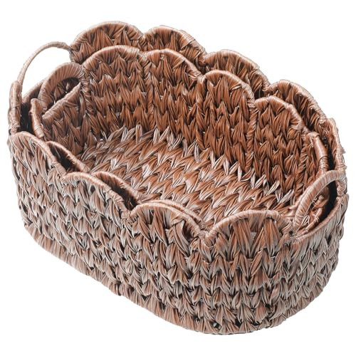 Coeusy Brown Wicker Basket,Set of 2 Scalloped Basket for Home Decor and Organizing,Oval Woven Baskets for Laundry Room,Bedroom,Nursery | Amazon (US)