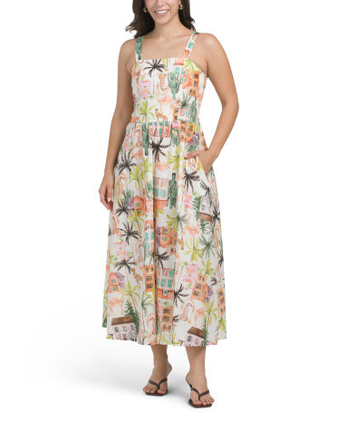 Made In Italy Linen Blend Sleeveless Vacation Print Maxi Dress | TJ Maxx