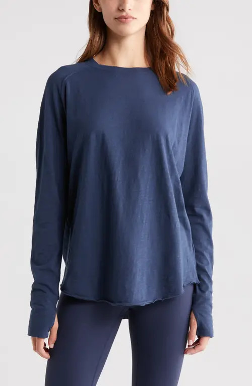 Zella Relaxed Long Sleeve Slub Jersey T-Shirt in Navy Sapphire at Nordstrom, Size X-Small | Nordstrom