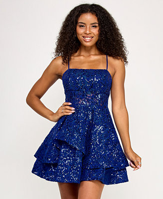 KATIA RAE Juniors' Embroidered Lace Mesh Fit & Flare Dress - Macy's | Macy's