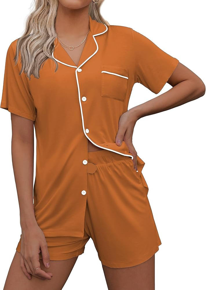 Ekouaer Pajamas Set for Women Short Sleeve Sleepwear Notch Collar Button Down Nightwear Soft Pjs ... | Amazon (US)