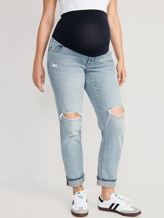 Maternity Full Panel Ripped Boyfriend Jeans | Old Navy (US)