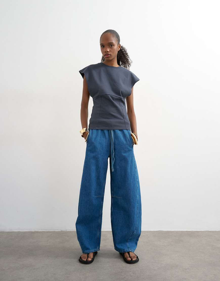 Topshop Pull-On Barrel jeans in rich blue | ASOS (Global)