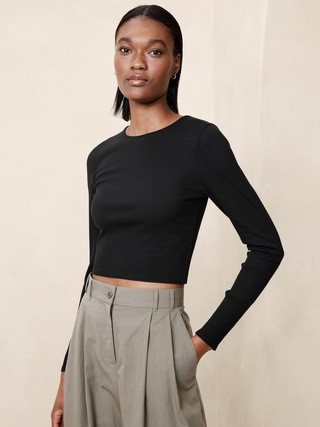 Ribbed Long-Sleeve Crop T-Shirt | Banana Republic (US)