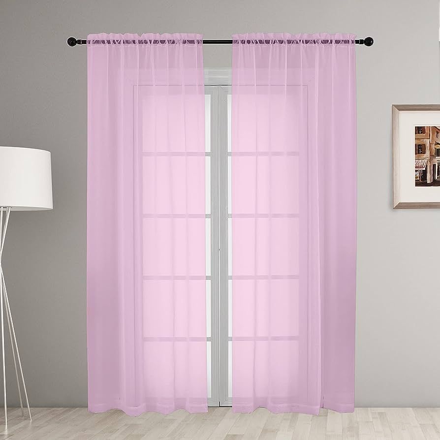 OVZME 2 Pack: Basic Pink Sheer Curtain 84 Inches Long, Light Filtering Voile Drapes for Living Ro... | Amazon (US)