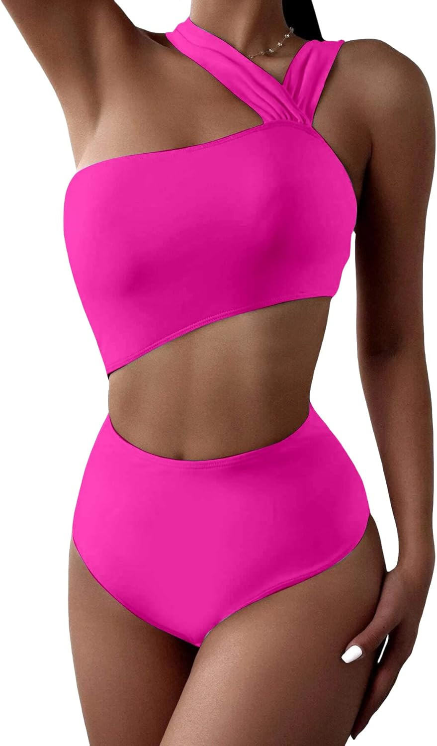 MakeMeChic Women's Cut Out One Piece Swimsuits Monokini One Shoulder Bathing Suits | Amazon (US)