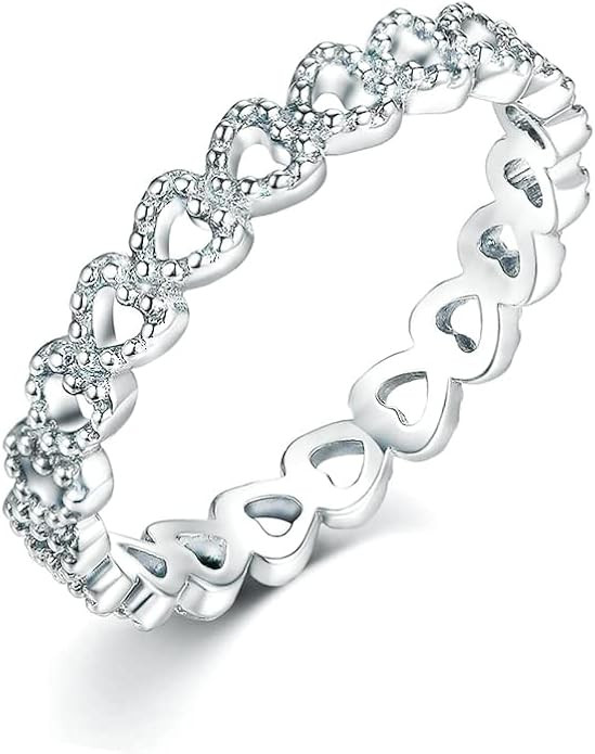 Savlano 925 Sterling Silver Bezel Hearts Stackable Ring Band for Women - Made in Italy Comes With... | Amazon (US)