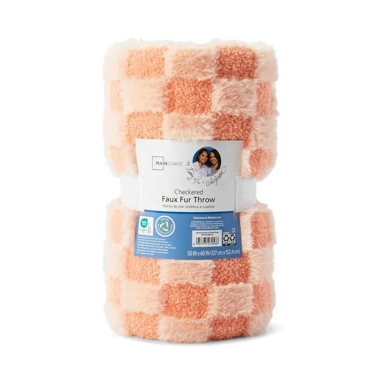 Mainstays By Becky G. & Alejandra Peach Checkered Faux Fur Throw, 50" X 60", Child/Adult | Walmart (US)