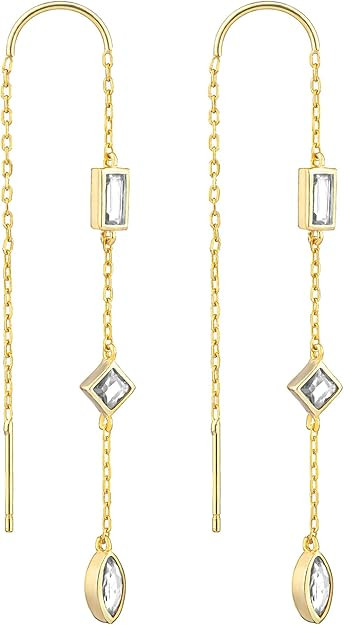 Threader Dangle Earring Multi-Droplet Tassel Earrings Long Drop Earring for Women Girl Color CZ | Amazon (US)