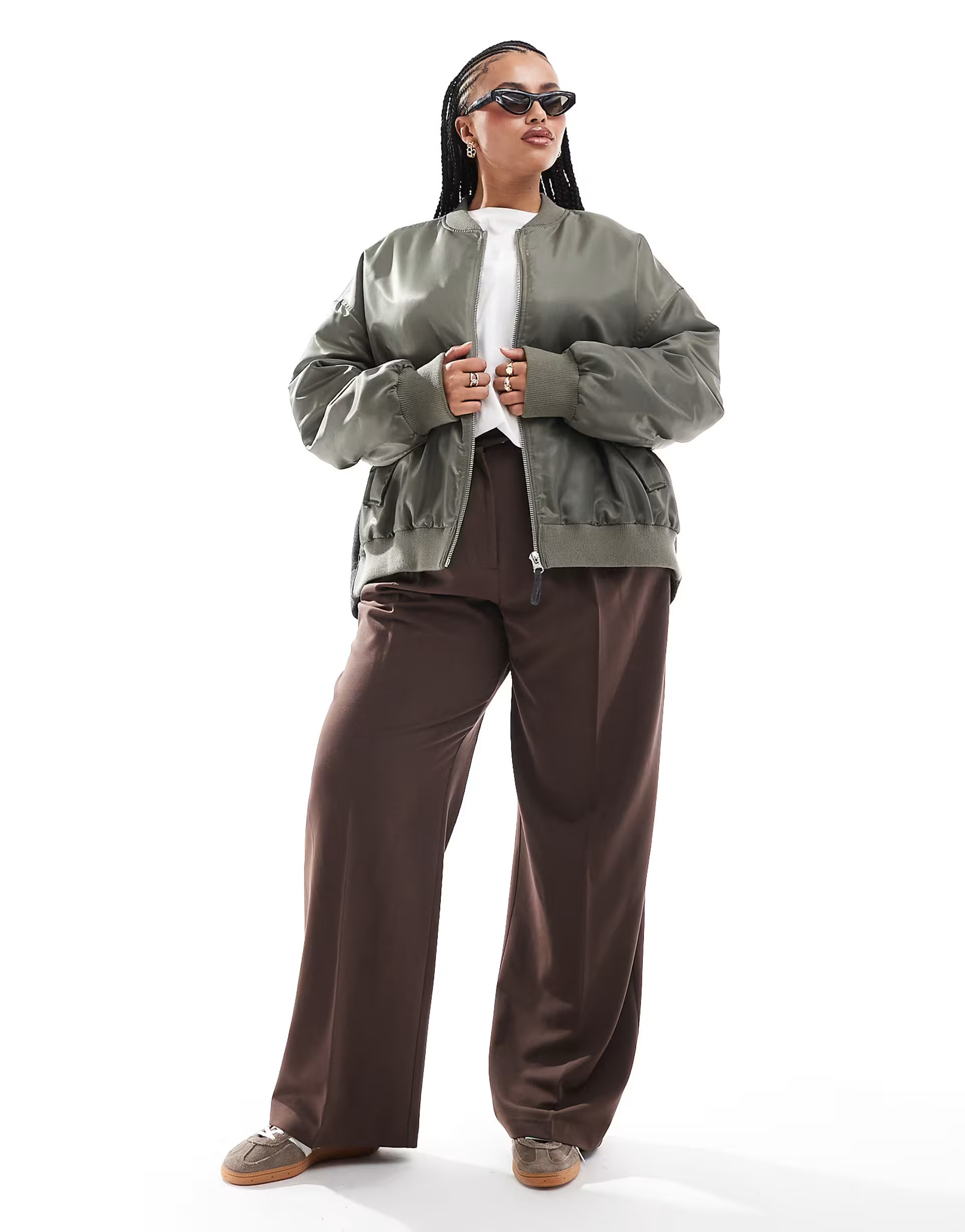 ASOS DESIGN Curve spliced bomber jacket in khaki and gray | ASOS (Global)