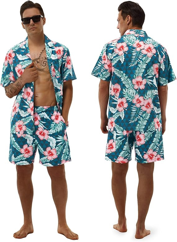 BLUEBAY Hawaiian Shirt for Men Casual Button Down Short Sleeve Beach Shirts Sets Tropical Hawaii Alo | Amazon (US)