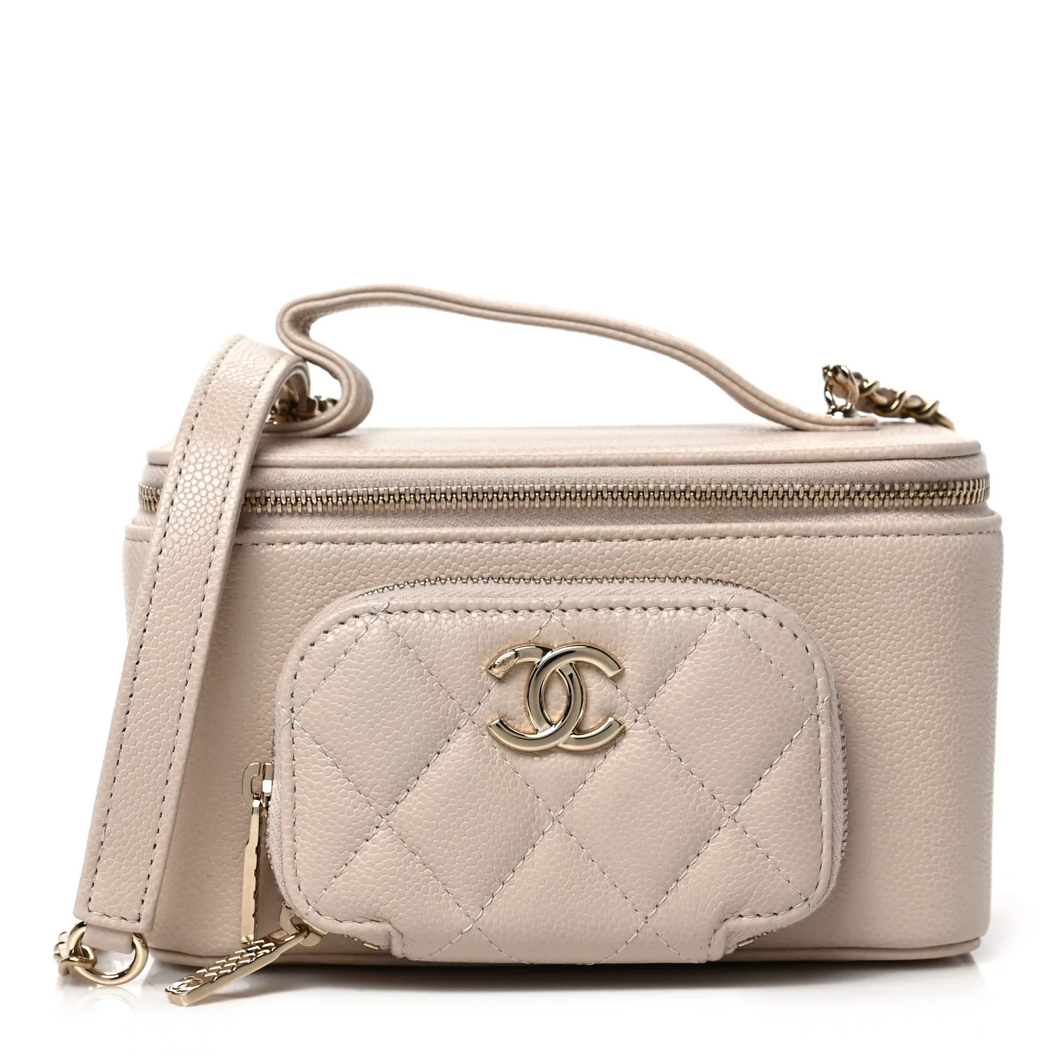 Caviar Quilted Top Handle Pocket Vanity Case Beige | FASHIONPHILE (US)
