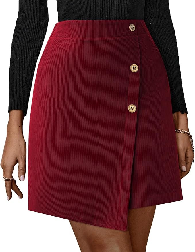 Pink Queen Corduroy Skirt Women Cute High Waist Bodycon Wrap Short Asymmetrical Hem Mini Skirt wi... | Amazon (US)