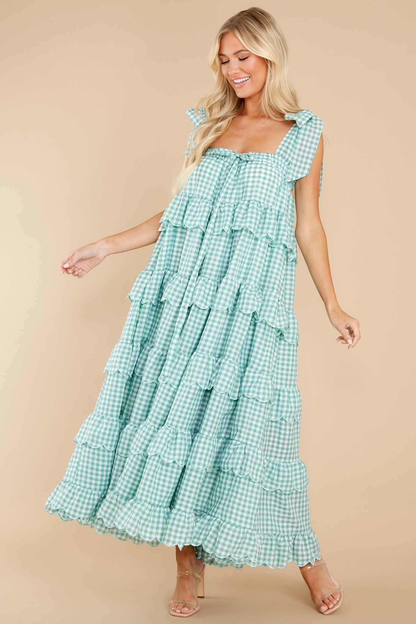 Made To Admire Aloe Green Gingham Dress | Red Dress 