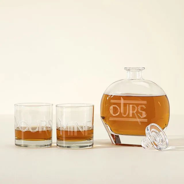 Yours, Mine, and Ours Engraved Decanter Set | UncommonGoods