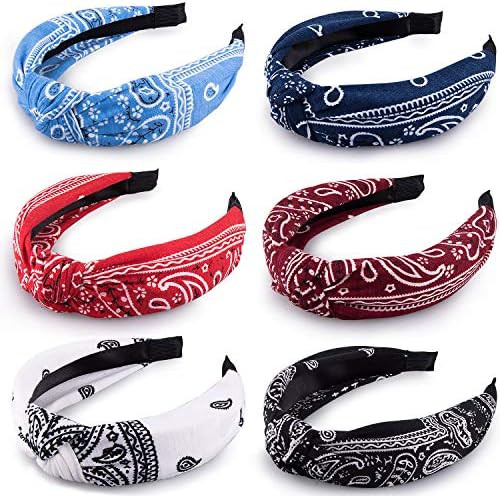 Duufin 6 Pieces Top Knot Headband Paisley Boho Headbands Vintage Cross Knotted Headbands Twisted Kno | Amazon (US)