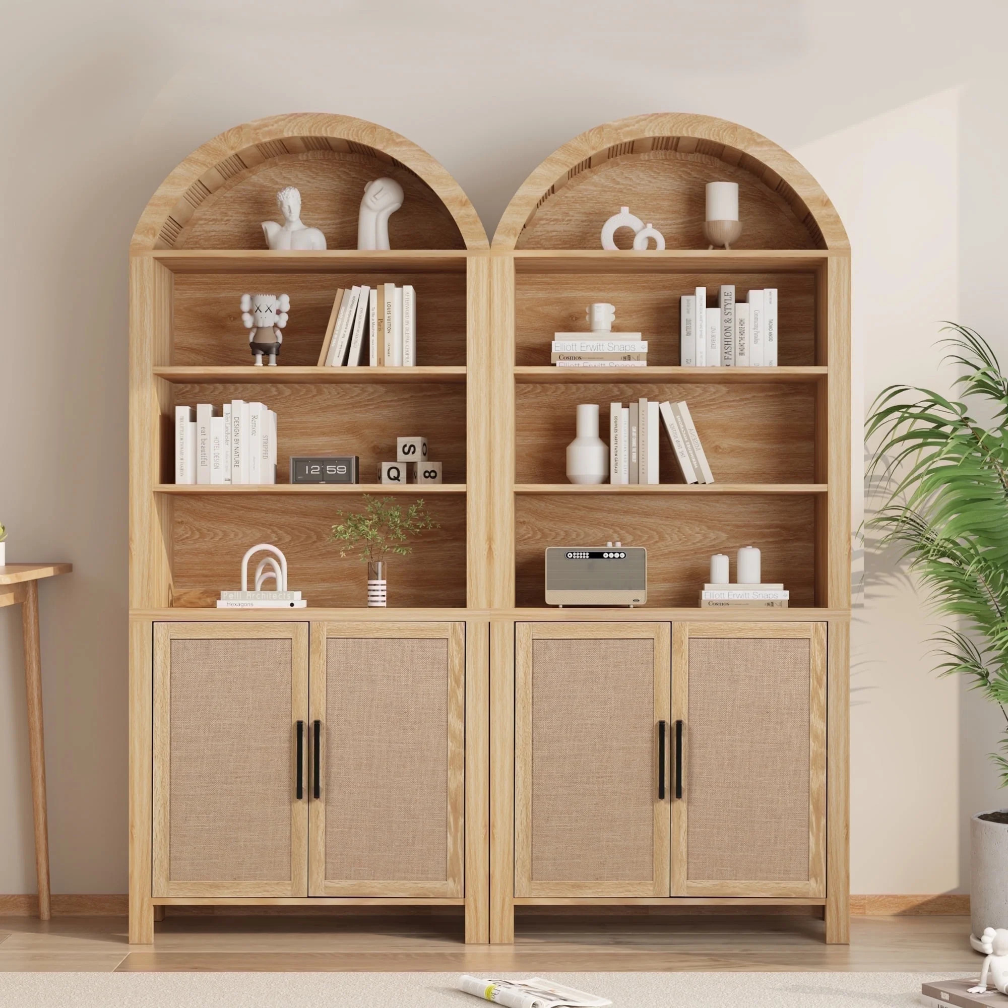 LEFHDA 2PCS 71" Tall Bookshelf, Arched Bookcase with Doors, Mid-Century Modern 6-Tier Bookshelf w... | Walmart (US)