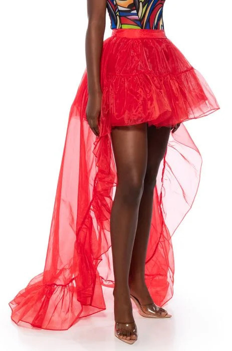 LOST IN A DREAM TULLE HIGH LOW SKIRT IN RED | AKIRA