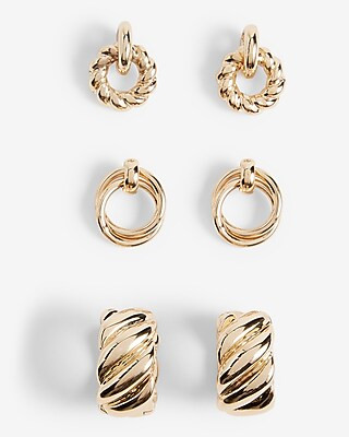 Set of 3 Twist Mini Doorknocker Earrings | Express