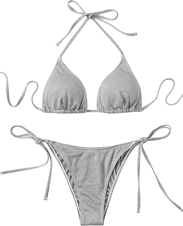 SOLY HUX Women's Metallic Halter Top Two Piece Swimsuit Tie Side Triangle Bikini | Amazon (US)