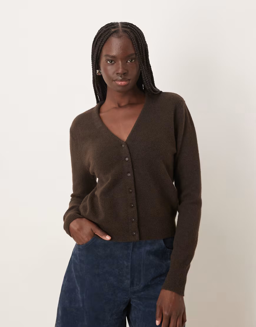 Mango v neck cardigan in brown | ASOS (Global)