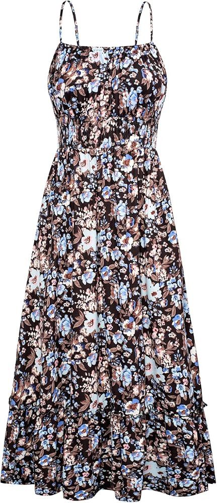 GRACE KARIN Summer Dresses for Women 2026 Vacation, Smocked Floral Maxi Dresses, Boho Beach Long ... | Amazon (US)