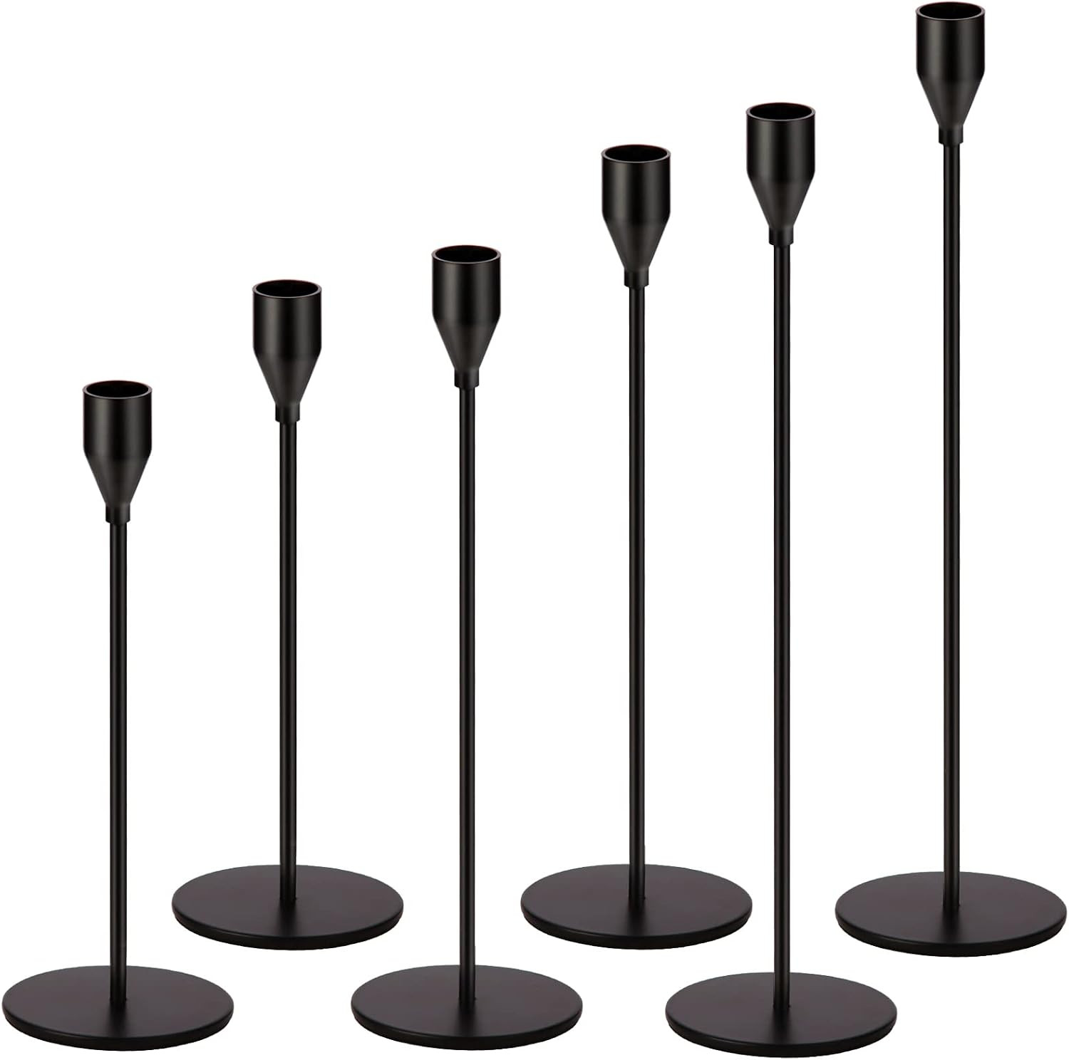 Oatnauxil Matte Black Candle Holders Black Candlestick Holders Metal Candle Holder for Wedding, Dinning, Party, Fits 3/4 inch Thick Candle&Led Candles (Set of 6 Pcs) | Amazon (US)