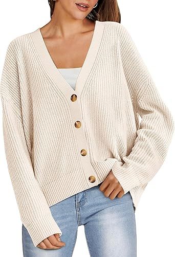 ANRABESS Women Cardigan Sweaters 2024 Fall Oversized Button Open Front Knit Lightweight Cardigans... | Amazon (US)