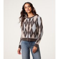 Women's Brown Argyle Knit Cardigan Blue Vanilla New Look | New Look (UK)