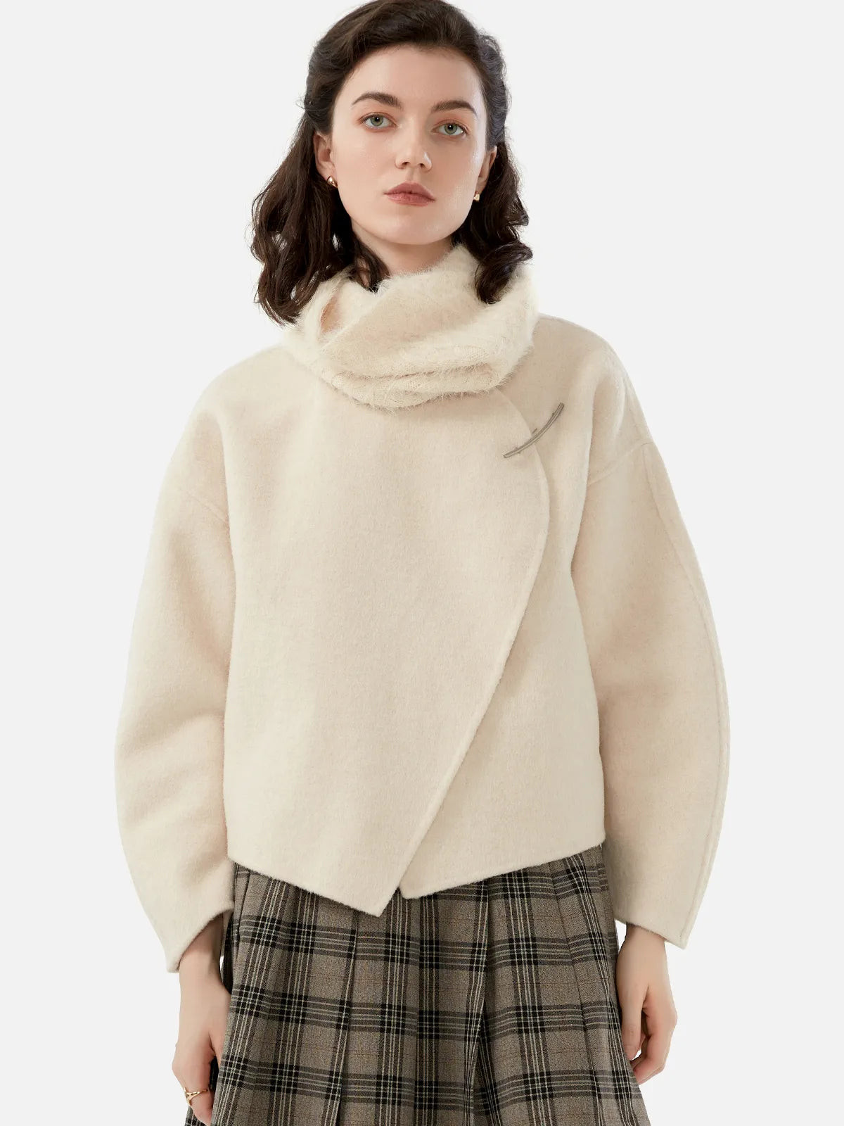 Cropped Woolen Jacket With Scarf | SDEER