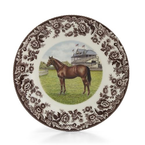 Spode Woodland Salad Plate, Thoroughbred Horse - Equestrian-Inspired Holiday Tableware with British Flowers Border, 8" Fine Earthenware Plate - Dishwasher, Microwave, Freezer, Oven Safe | Amazon (US)
