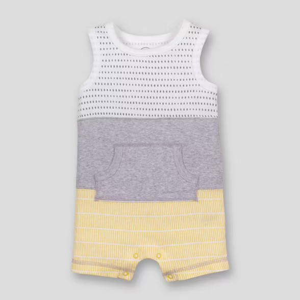 Lamaze Baby Boys' Organic Cotton Colorblocked Stripe Romper - Gray/White/Yellow | Target