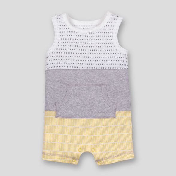 Lamaze Baby Boys' Organic Cotton Colorblocked Stripe Romper - Gray/White/Yellow | Target
