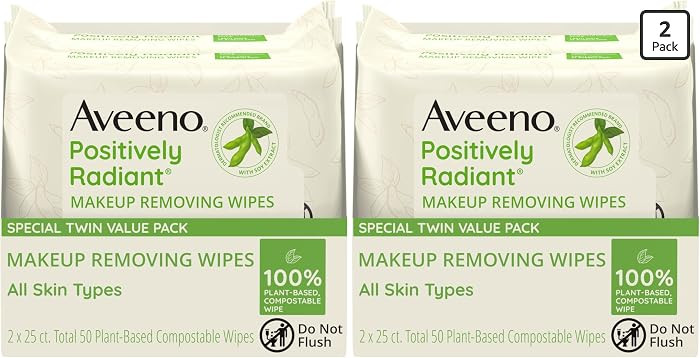 Aveeno Positively Radiant Alcohol Free Makeup Removing Face Wipes, Ultra Soft, Gentle, Non-Comedo... | Amazon (US)